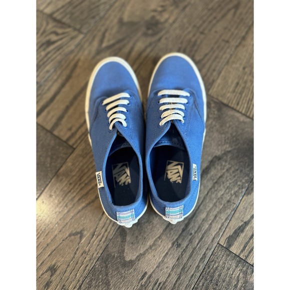 VANS Size 7.5 Women's Blue  Canvas‎ Sneakers with Plaid Stripe on Back - Picture 3 of 11